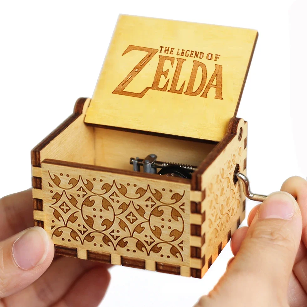 2 colors Antique carved Wooden Hand Crank The legend Zelda Music Box One piece figure Christmas Birthday Gift