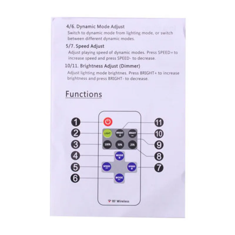 RF Remote Dimmer Switch for 12V LED Strip Light Featuring 11-Button Control 8 Lighting Modes and Adjustable Brightness Levels