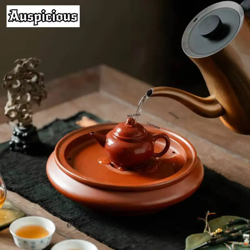 ZAEYORIA Chinese Purple Clay Round Pot Bearing Holder Zisha Pot Dessert Serving Trays Water-retaining Dry Soaking Table Tea Tray