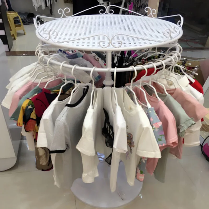 

Shelf clothing rack wrought iron circular rotating hanger display middle island rack floor-to-ceiling display
