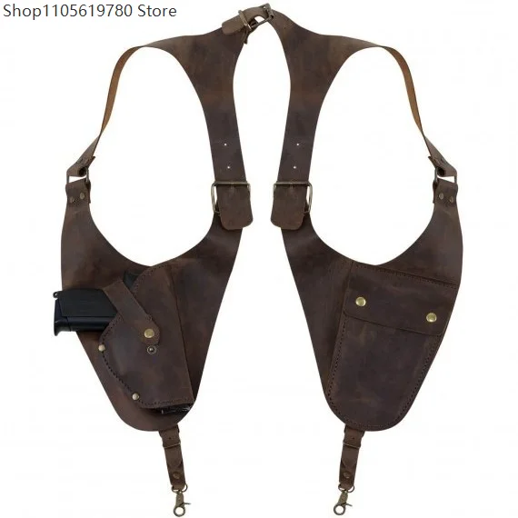 2026 Medieval Steampunk Vintage PU‑Leather Dual‑Pocket Under‑Arm Harness Holster Bag Adjustable Buckle Halloween Cosplay Prop