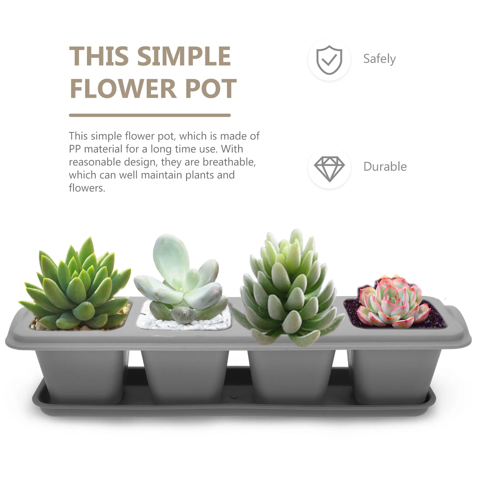 

2pcs Plastic Succulent Flower Pot Square Small Planters Decor Desktop Ornament Breathable PP Material Multi Purpose