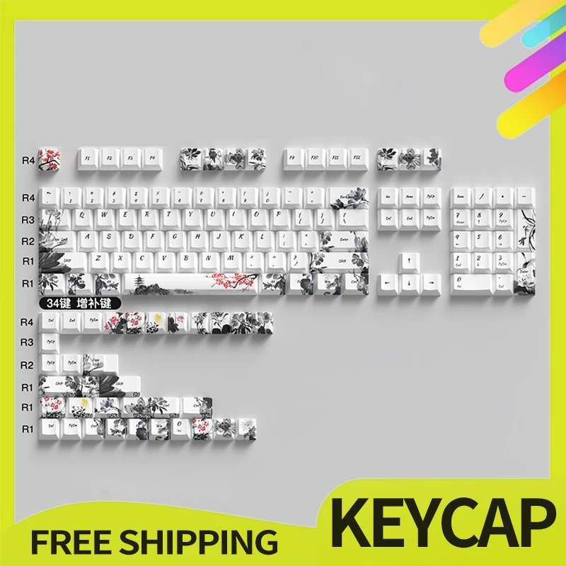 

Ink Chinese Style Keycap 135 Key Customized Thermal Sublimation Original Factory Pbt Keycap Accessory For Desktop Computer Gifts