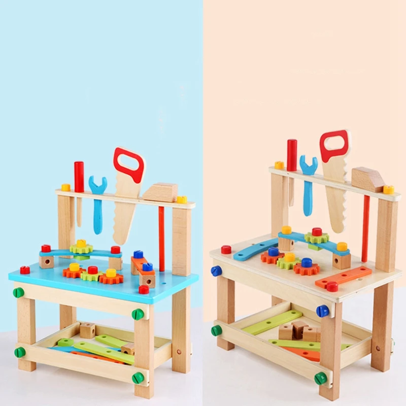 Wooden Pretend Toy Children Versatile Assembly Building Block Simulation Disassembly Tool Desk Chair Screw Nut Toy