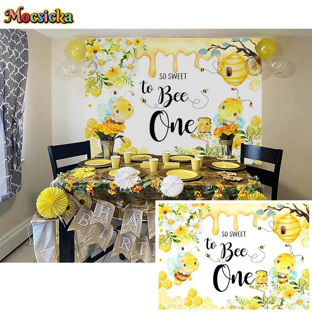 

Mocsicka Honey Bee Baby 1st Birthday Backdrop for Photography So Sweet to Bee One Party Photo Background Decor Studio Photocall