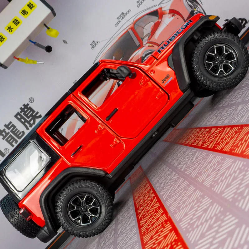 

Растар 1:24 Jeep Wrangler Rubicon 4xe сплав модель внедорожника коллекция украшений двери могут открыть багатые детали