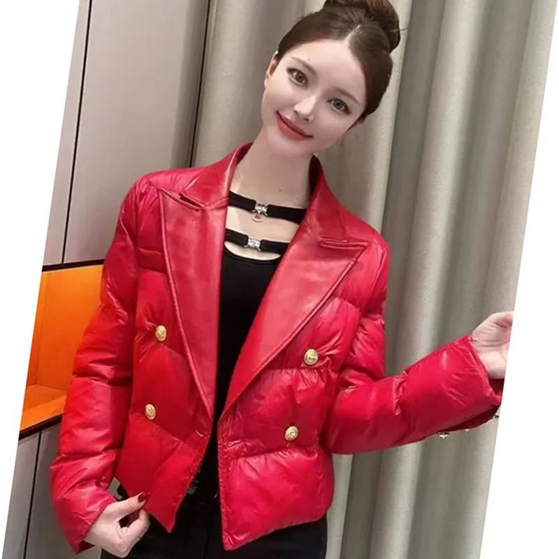 

Simple Fashion Pleated Metal Buttons V-Neck Long-Sleeved Cotton-Padded Jacket Women's Slim Temperament Top In Winter XQ253