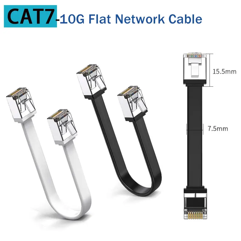 10Gpbs RJ45 CAT7 Flat Ethernet Cable with Shield Transmission Short Crystal Pure Copper Connector for Computer Broadband Router