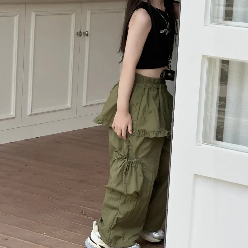 2025 ربيع/صيف خريف جديد الفتاة وهمية قطعتين العمل السراويل تنورة الأطفال رقيقة تنورة الخصر بعقب الستار السراويل البضائع