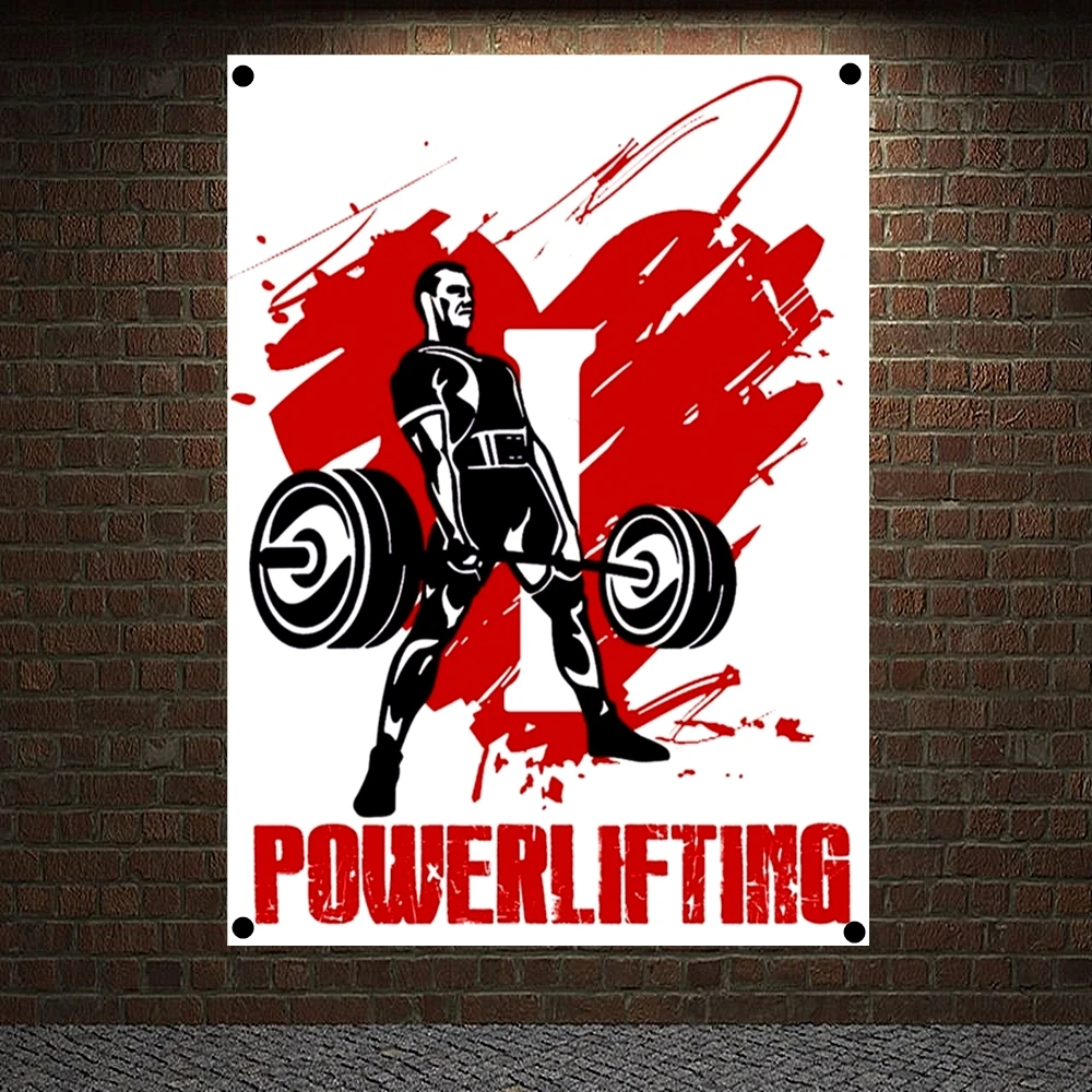 

POWERLIFTING Motivational Workout Posters Exercise Bodybuilding Banners Wall Art Flags Wall Hanging Tapestry Gym Wall Decor