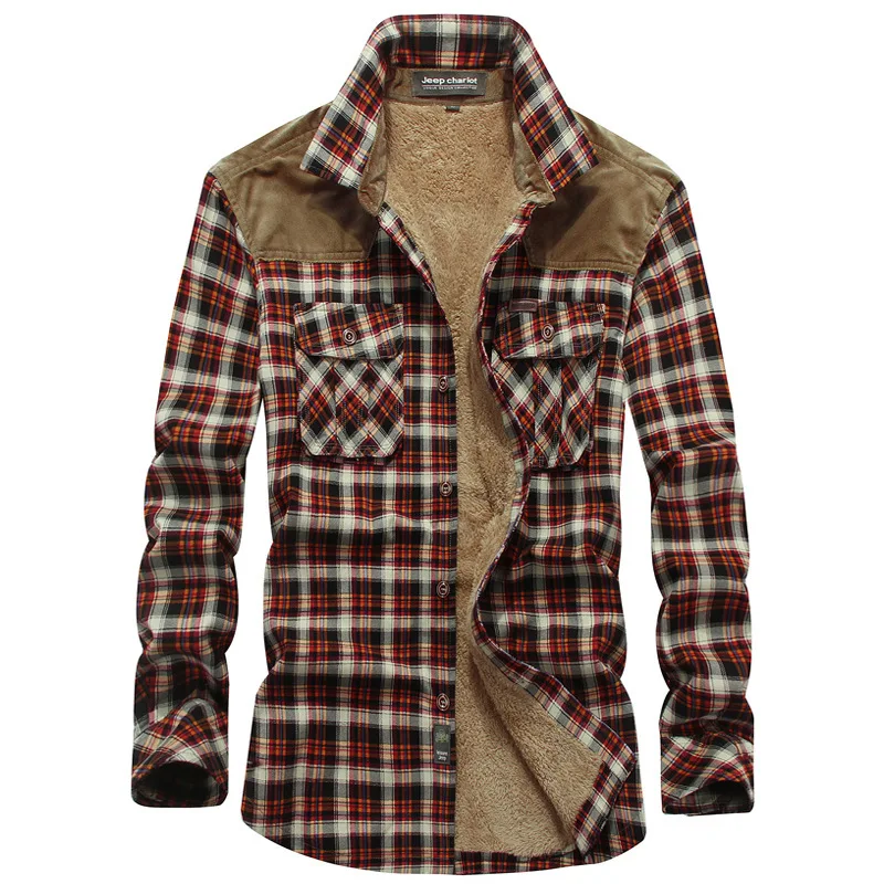 Men Winter Fleece Shirts Jackets Plaid Casual Warm Shirts Coats High Quality Men Cotton Fit Business Outerwear Shirts Jackets 5