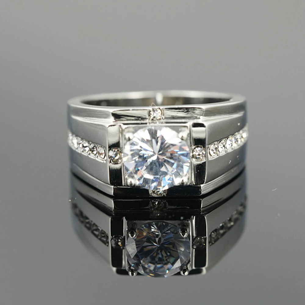 Luxury Gold Silver Color Classic Wedding Ring Men Women Stainless steel Inlaid Round Cubic Zircon Finger Rings Fashion Jewelry