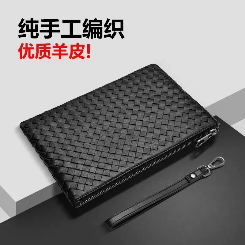 

European and American New Sheepskin Woven Clutch Men Leather Envelope Bag Large Capacity Clutch Business Men Clutch