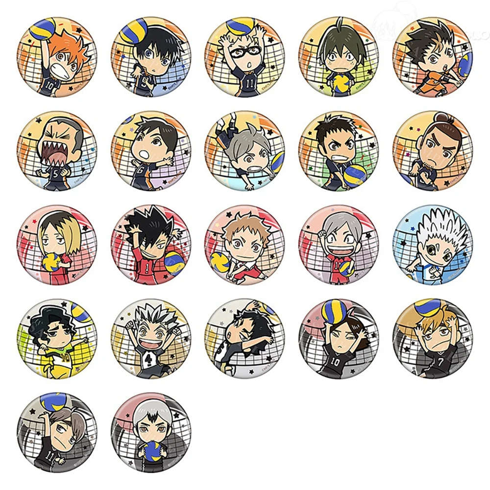 

Anime Doubleside Flash Haikyuu!! Series Tinplate Badge Hinata Shoyo Tobio Kageyama Kozume Kenma Backpack Brooch Decorations Gift