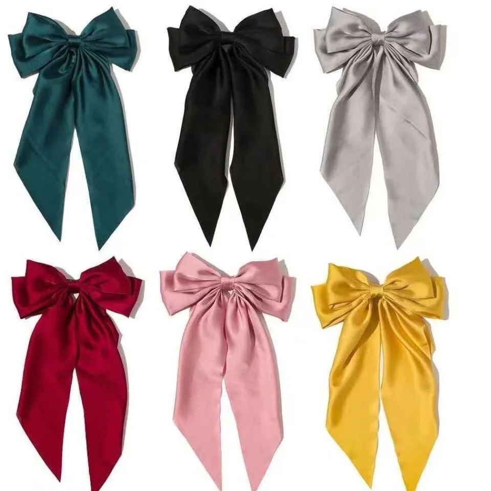 2023 New Hot Selling Cross-border Bow Streamer Hair Clip Simple Vintage Cloth Back Head Spring Clip Women Hair Accessories