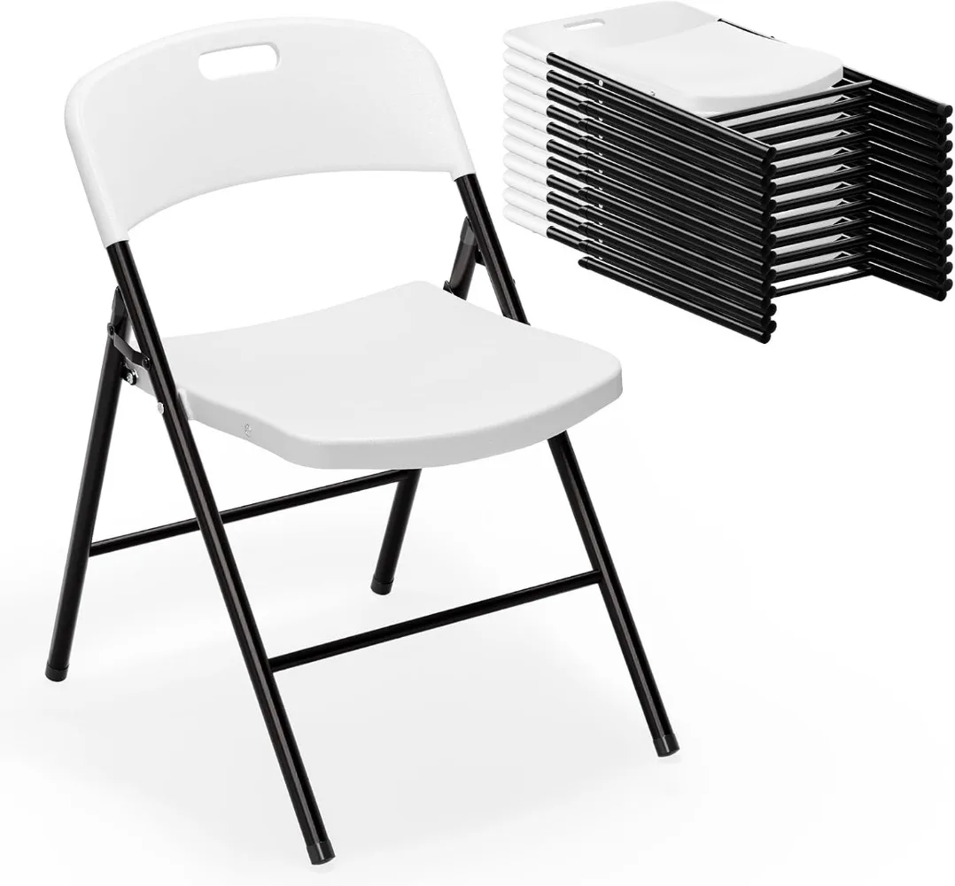 Folding Chairs, Plastic Foldable Chair, Capacity up to 350 lbs, Portable Seating for Indoor Outdoor Events Parties  (12, White)