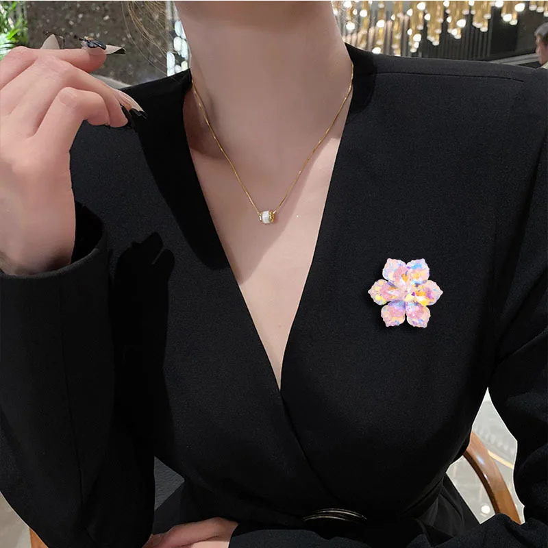 Fashionable Flower Glass Pin Handmade Broochs For Women Multi-color Optional Metal Corsage Brooch Party Daily Jewelry