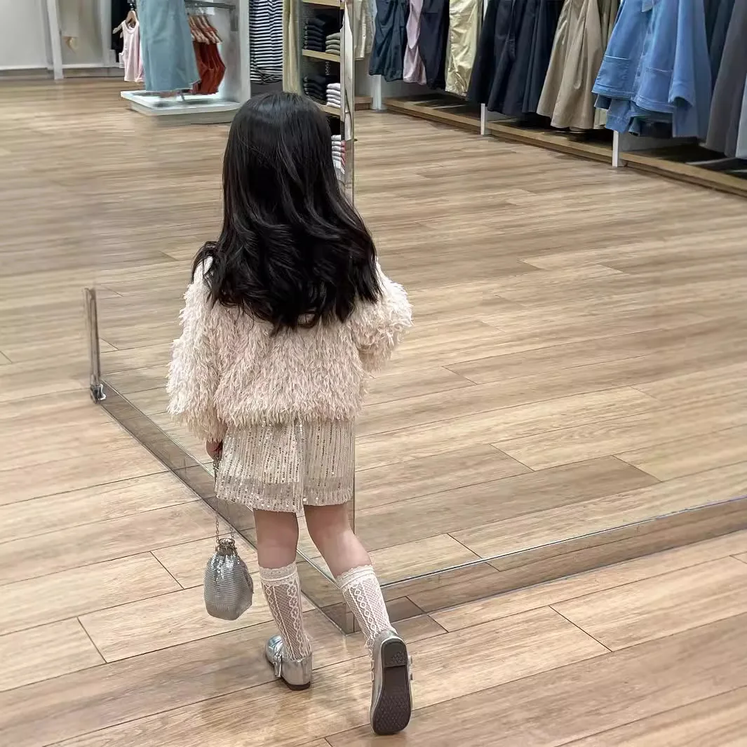 معطف ريش النعام المقلد الجديد لخريف 2025 للفتيات #4