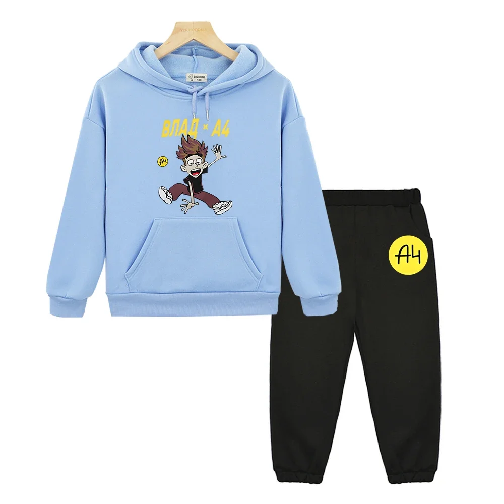 A4 Fashion Printed Sweatshirts Japanese Long Sleeve Hoodies for Men Women Harajuku Anime Hoodies and Pants Set Children Clothes