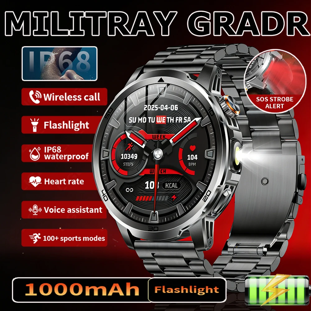 

LIGE New Military Outdoor Smart Watch 1.85‘’ AMOLED 1000mAh Large Battery 5ATM Waterproof Voice Call Sports Men Fitness Bracelet