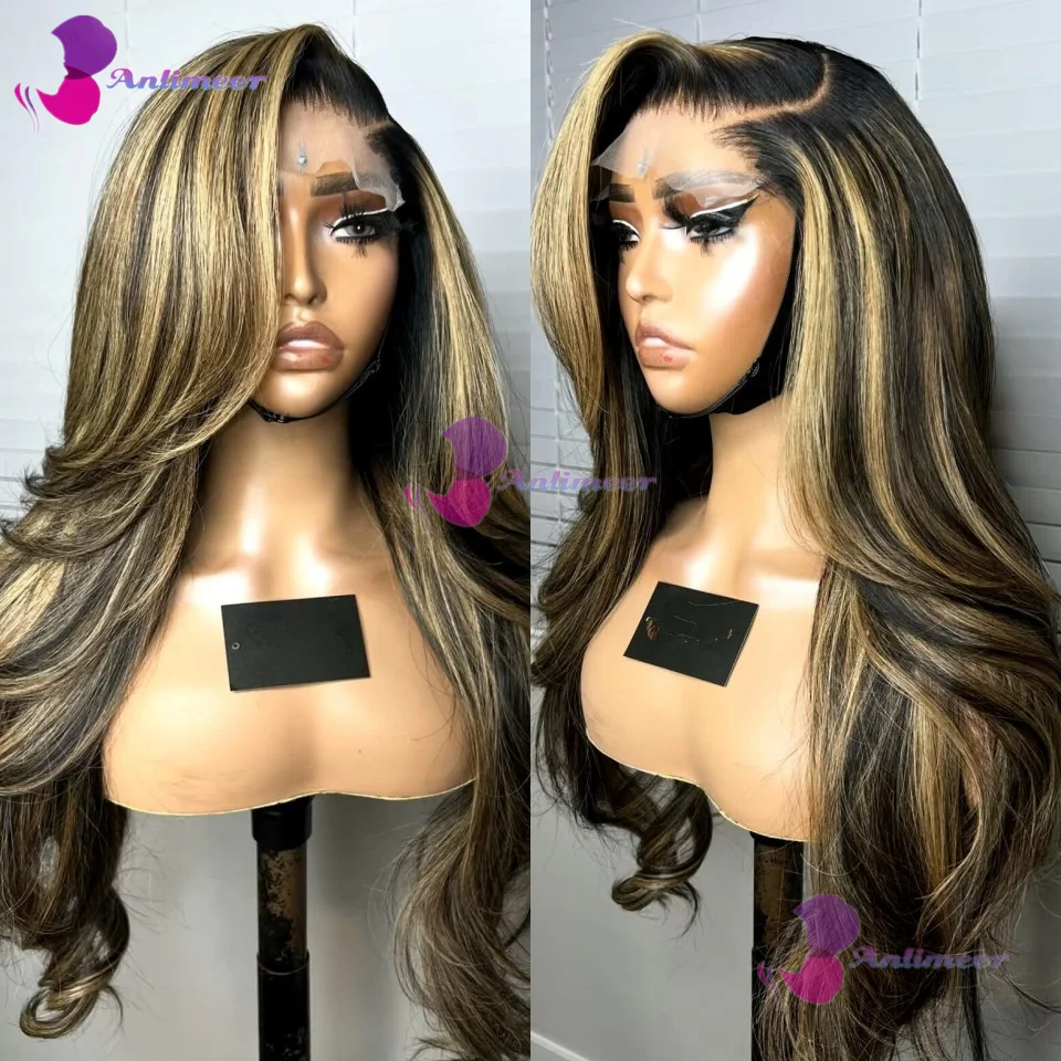 Ombre Highlight Wigs Body Wave Lace Frontal Wigs #4/27 Honey Blonde Body Wave Silk Base Human Hair Wigs 13x6/360 Lace Front Wigs