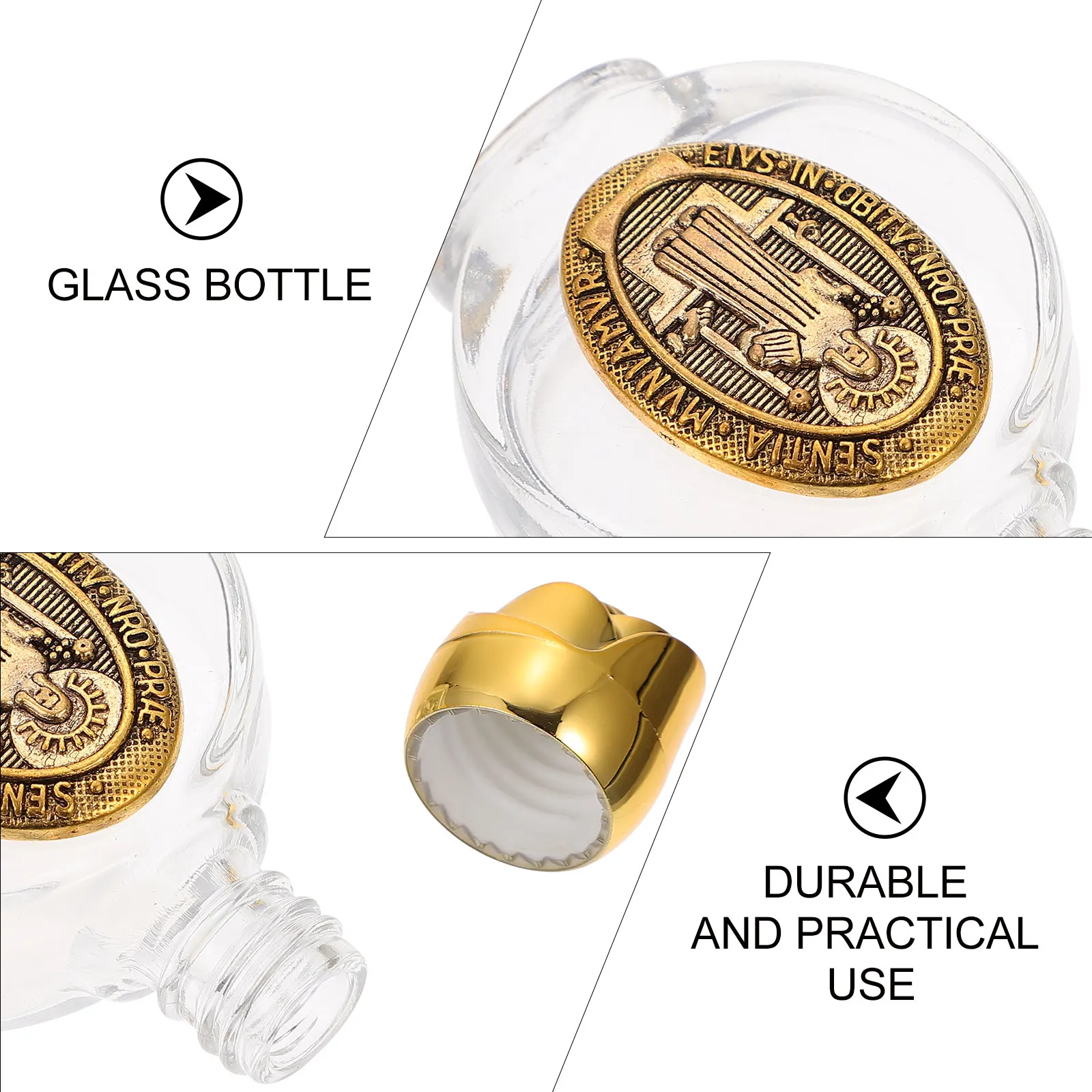 Botella de agua bendita de vidrio transparente, contenedor de Perfume recargable, adorno de Metal elegante a prueba de fugas para viajes religiosos, 6 uds., 15Ml