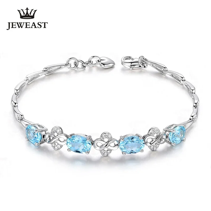 Aquamarine  18k  Female Bracelets Fine Jewelry  Gift Girl Thin Trendy Solid 750 Real Bangle Party Good Nice