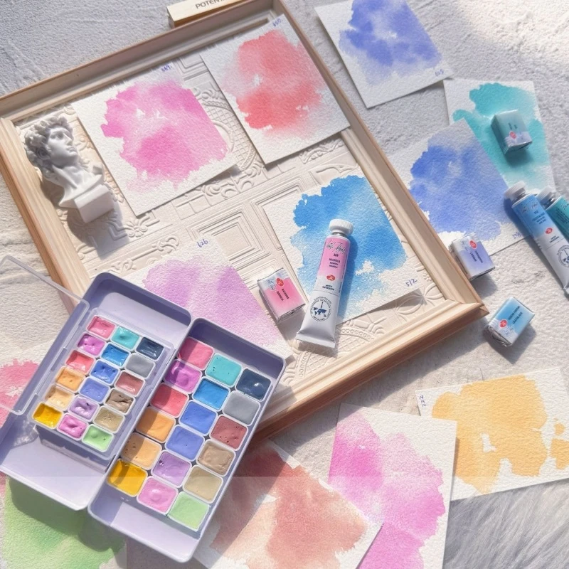 White Nights 18 Colors Macaron Solid Watercolor 0.5ml 1ml Portable Box Candy Pastel Paint for Drawing Sketch Art Supplies