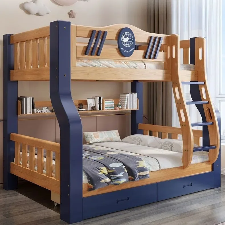 All solid wood upper and lower double-layer high and low bed mother bed upper and lower bunk mother and child child bed
