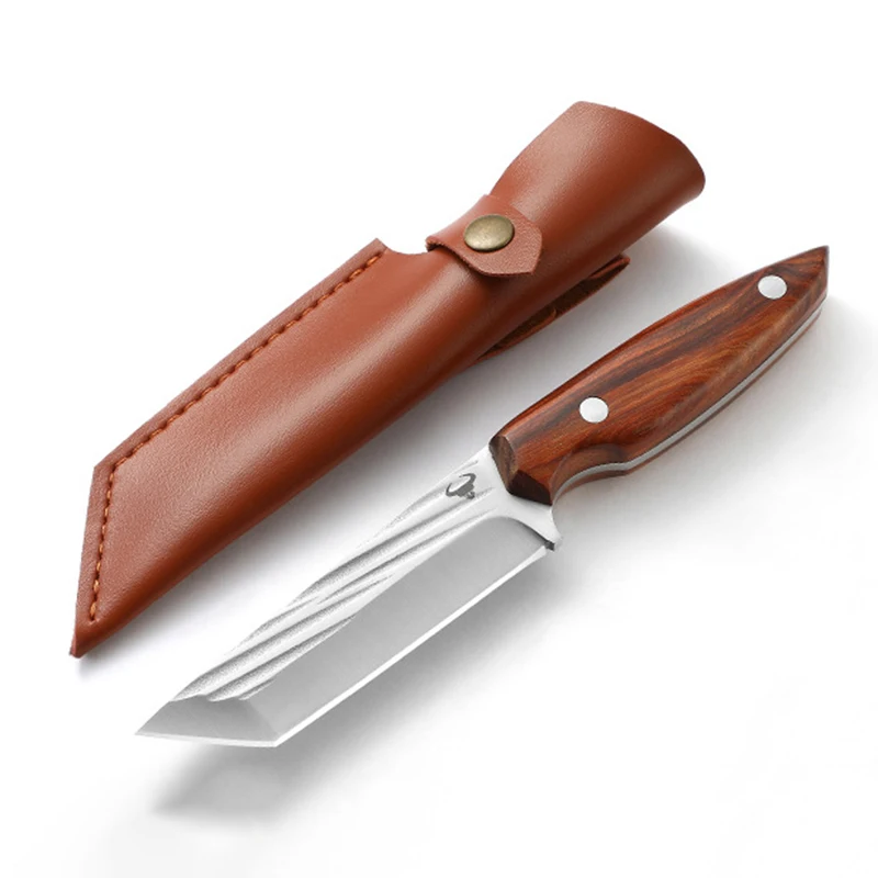 

Utility Outdoor Survival Straight Knife Stainless Steel Forged Knife Portable Meat Cleaver Knife Wooden Handle Fruit Knife