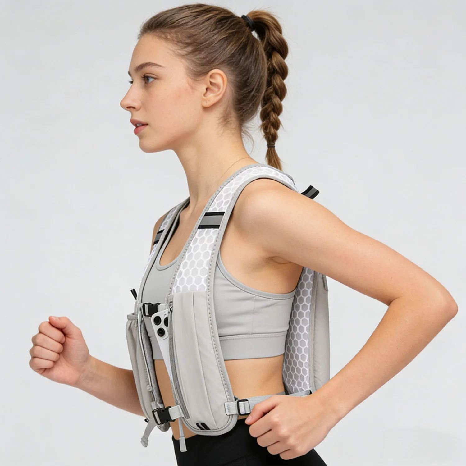 2PCS Reflective Running Water Bottle Storage Vest Lightweight Hydration Water Chest Pack Backpack With Phone Holder