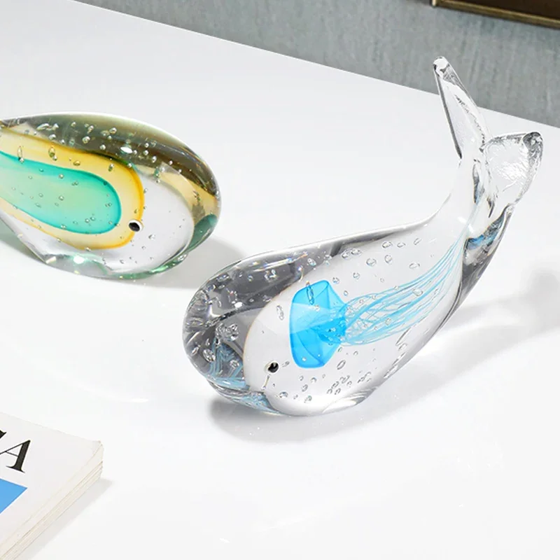 Small Sea Animal Adornment sculpture Blue Glass Dolphin Figurines Creative Shape Crafts Decorations Decor Crafts Accessories