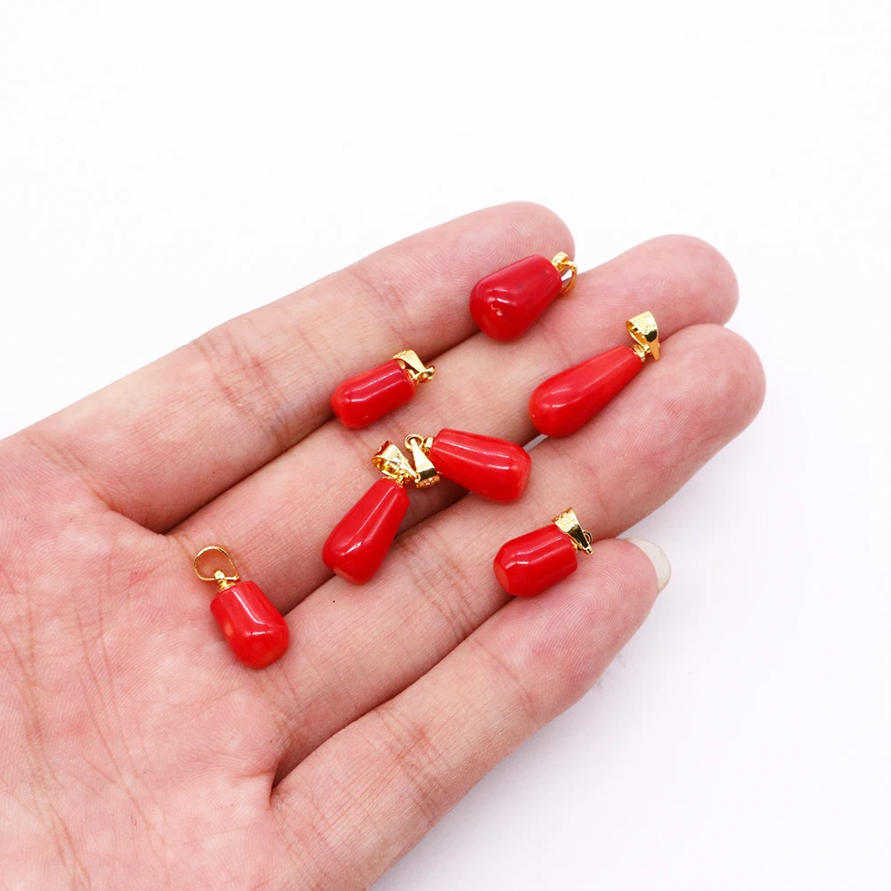 1 Piece Natural Red Coral Necklace Pendant Drop Shaped Coral Pendant In Zinc Alloy for DIY Necklace Earrings Jewellery Gifts