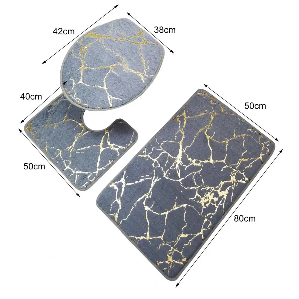 3Pcs/Set Bath Mats Non-slip Toilet Carpet Quick Dry Polyester Marble Toilet Lid Cover Bathroom Rug Bathroom Products