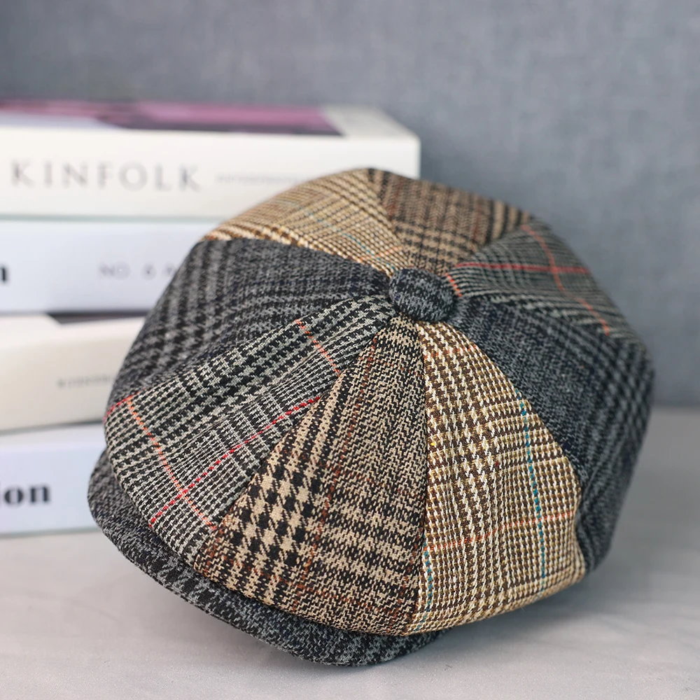 2025 Men Newsboy Hats Wool Autumn Vintage Herringbone Octagon Cap Women Casual Splicing Berets Gatsby Flat Hat 118