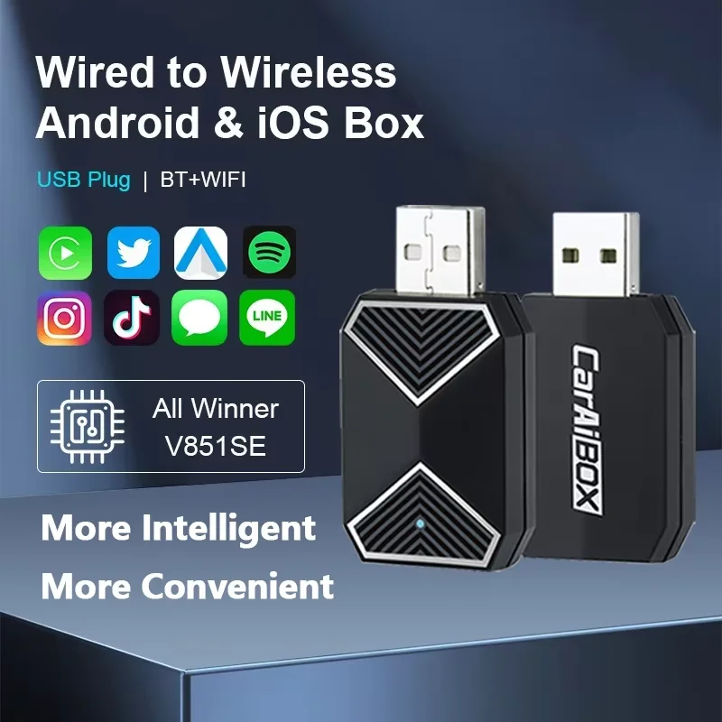 Mini Ai Box CarPlay Wired to Wireless Carplay Android Auto Dongle Box 2in1 Plug and Play For Car Radio with wired carplay