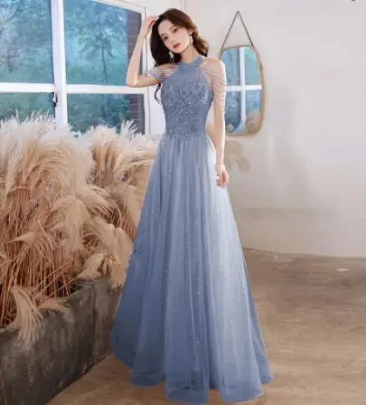 Elegante vestido de celebridad rosa con lentejuelas y cuentas, Halter con manga de borla, línea A, exquisito hasta el suelo, vestidos de noche de graduación, nuevo, 2022