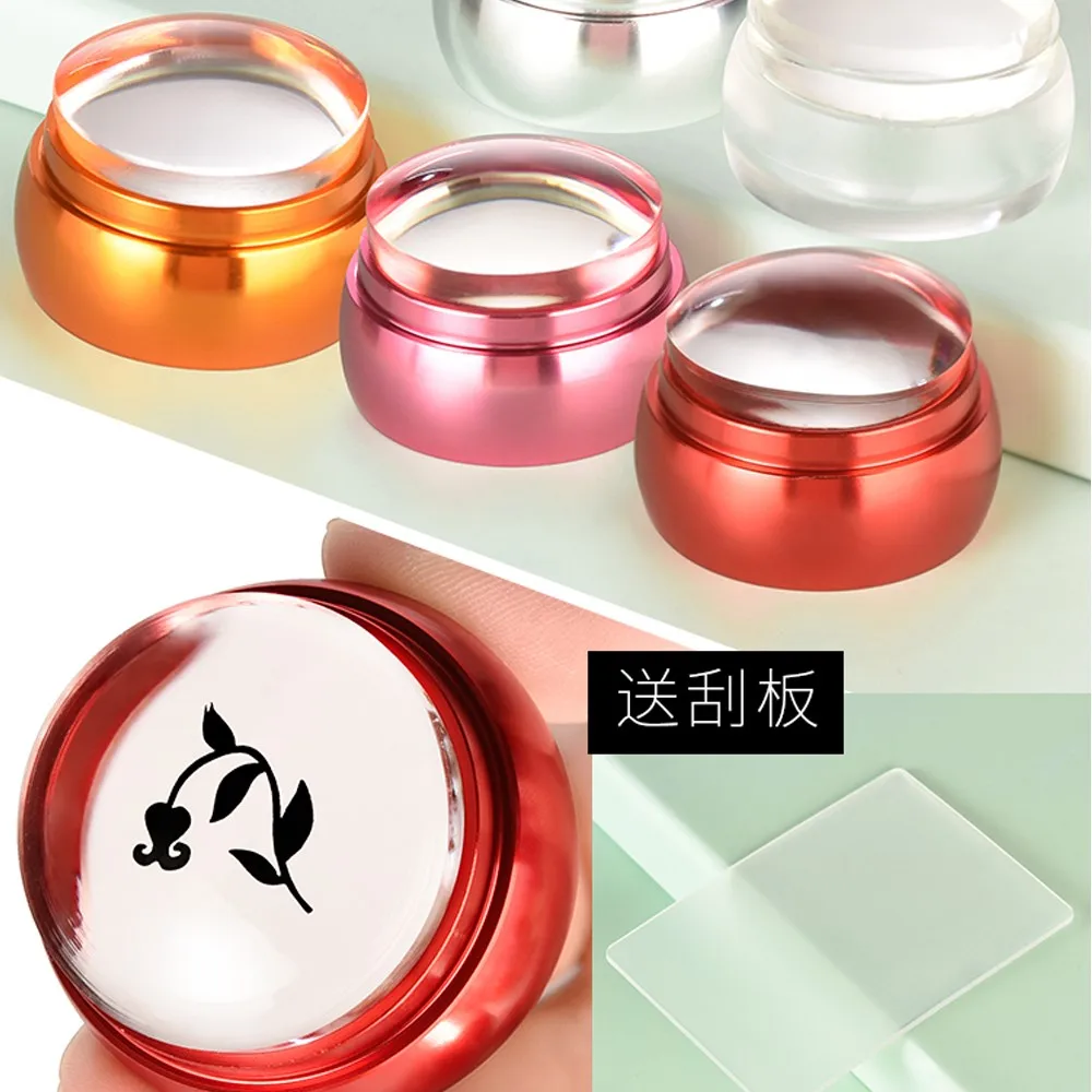 Nail Stamper Scraper Templates 4CM Clear Jelly Silicone Head Nail Stamp Scraper With Cap Stamping Polish Print DIY Manicure Tool