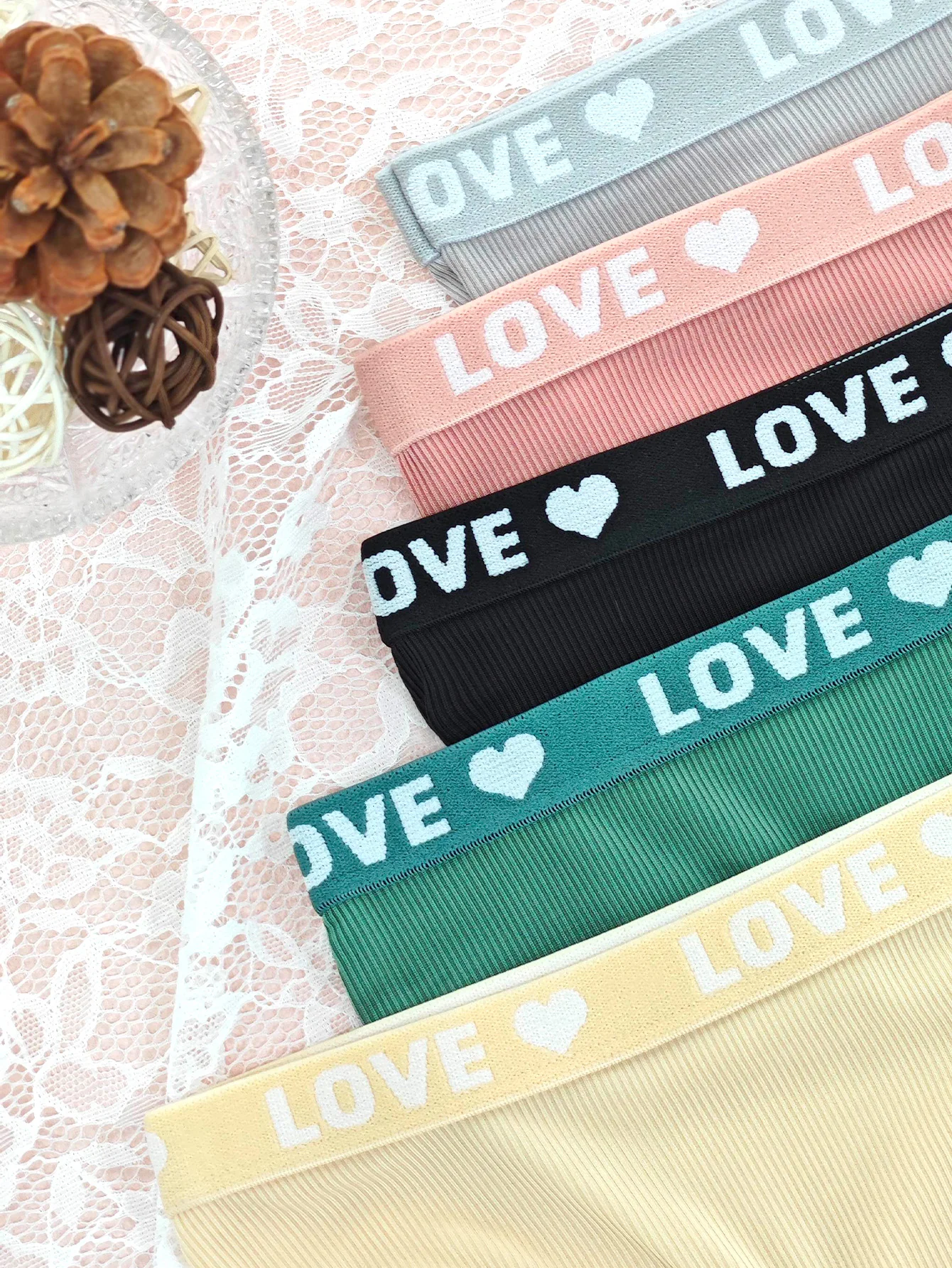 حزام على شكل قلب، سلسلة ألوان الحلوى، حدث رياضي، سراويل داخلية نسائية، طقم مكون من 6 قطع، ألوان مختلطة