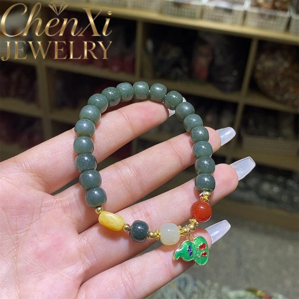

High-end Natural Hetian Green Jade Old-style Gourd Bead Bracelet Luxury Quality Fashion Fine Jewelry Exquisite Elegant Popular