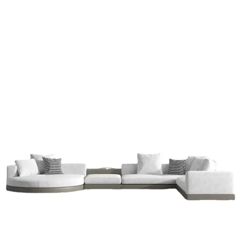 Light luxury large apartment straight row corner round concubine cotton and linen fabric sofa