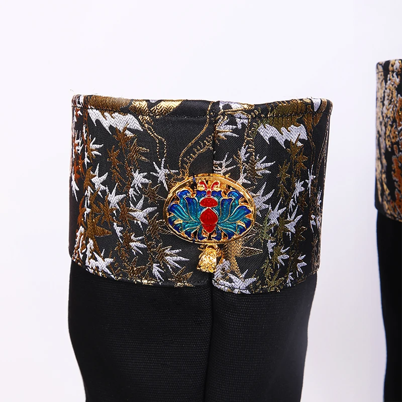 ハイチューブ漢服ブーツ-ウェディングインナーハイヒールロングブーツ-ドラゴン公式ブーツ-7月蓮オリジナルコットンキャンバスシューズ