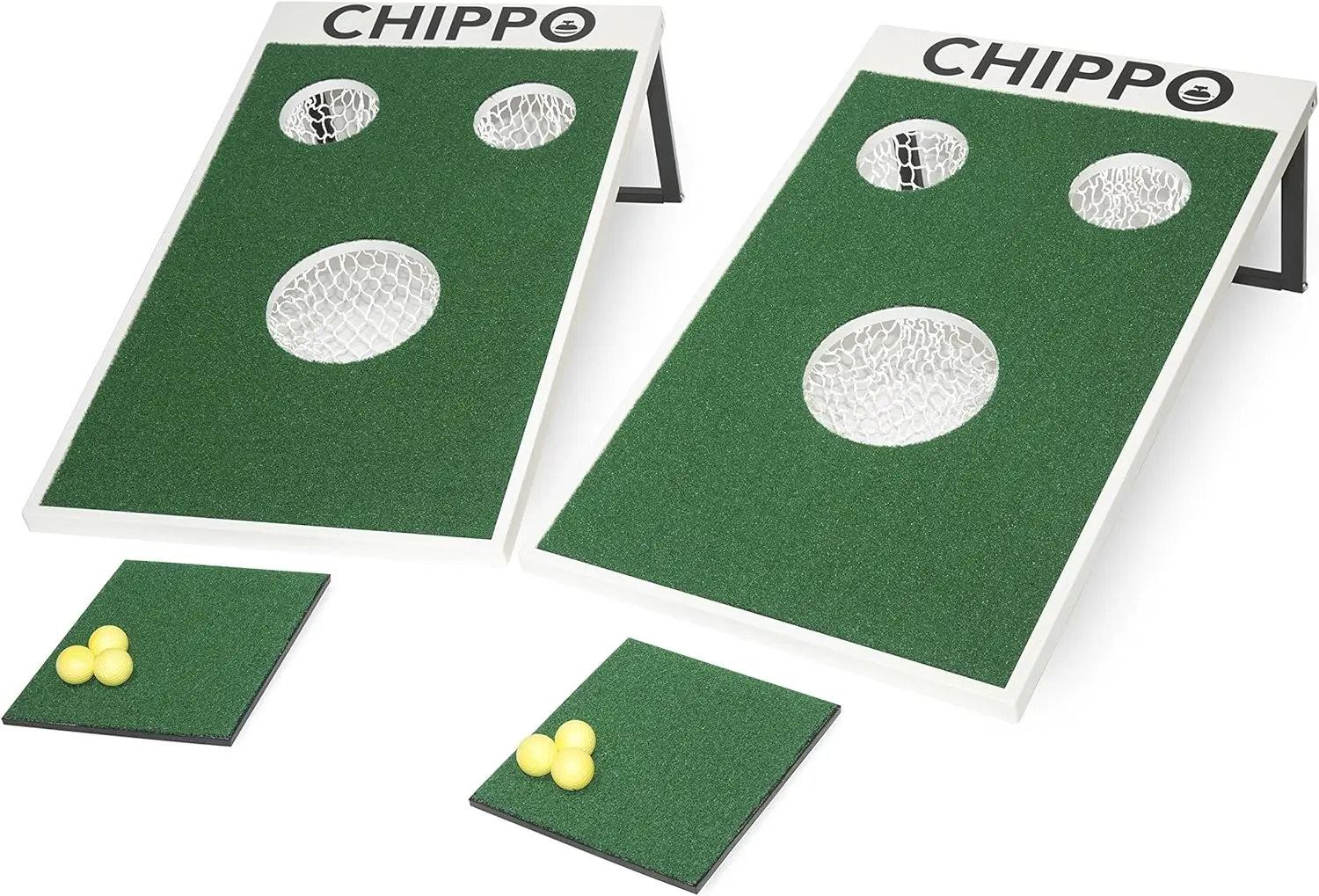 

Golf Game & Cornhole Set Combo - Complete with Chippo Target Boards, Chipping Mats and Practice Golf Balls - 2-in-1 Outdoor Game