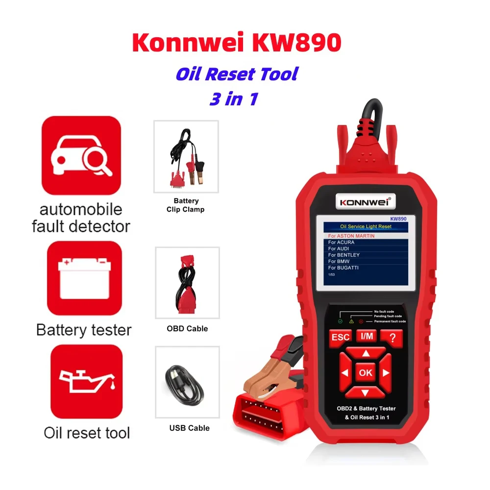 

KONNWEI KW890 сканер сброса масла OBD2 автомобильный профессиональный тестер аккумулятора анализатор проверка двигателя автомобильный считыватель кодов диагностический инструмент