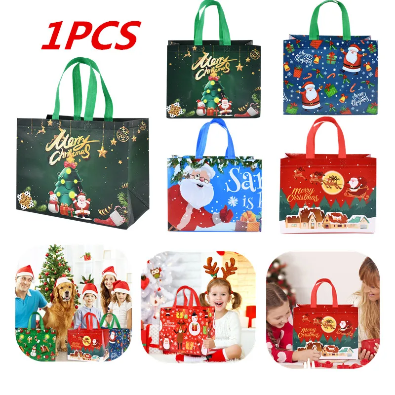 

Christmas Gift Bags Santa Elk Tote Bag Candy Cookies Snack Packing Pouch Non-woven Waterproof Bag Xmas Party Decor New Year 2025