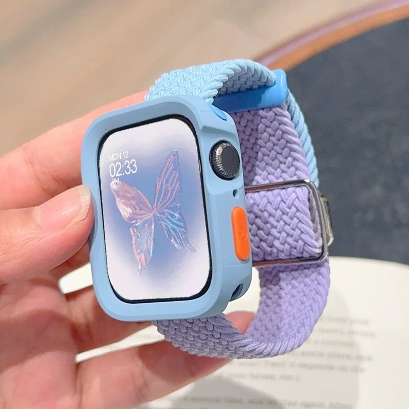 Двухцветный нейлоновый ремешок Y2k + фотоэлемент ремешка для Apple Watch Band 49 мм 40 44 45 мм 41 мм 38 42 мм, эластичный нейлоновый ремешок для iWatch серии 9 SE 7 8