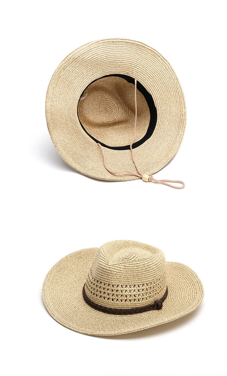 New XL Big Size 62cm Panama Jazz Straw Hat for Women Men Dig Out Summer Beach Sun Hat Windproof Folding Rope UV Protection Hat
