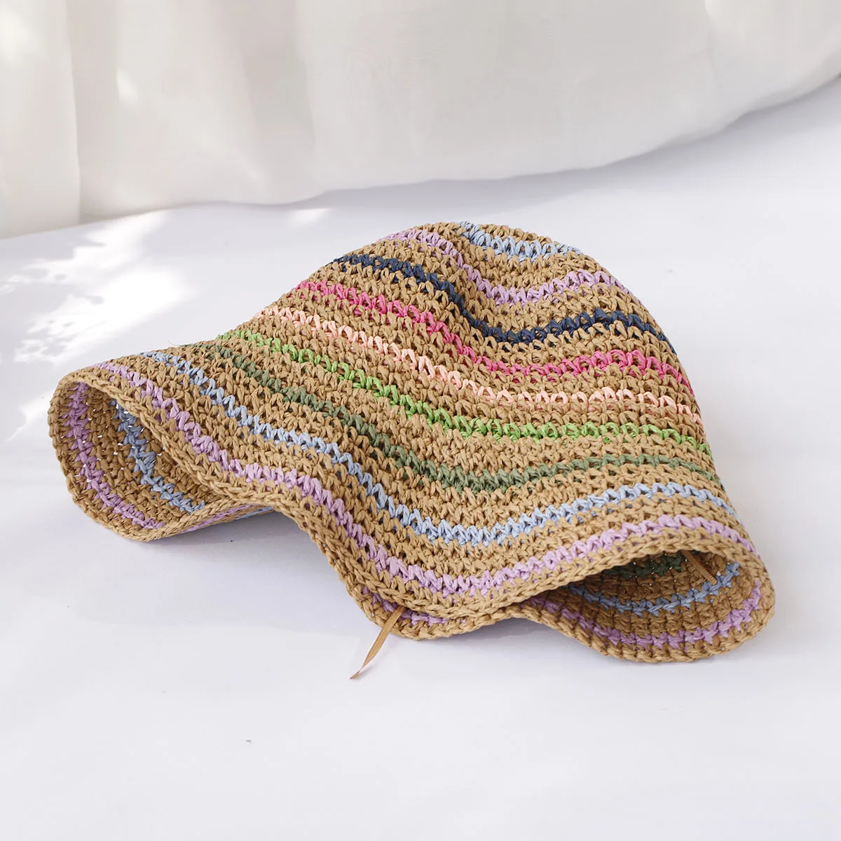 2024 Womens Straw Hat crochet hat Striped Rainbow UV Protection Sun Visor beach hat Women Visors Ladies hat Women Summer hat Cap