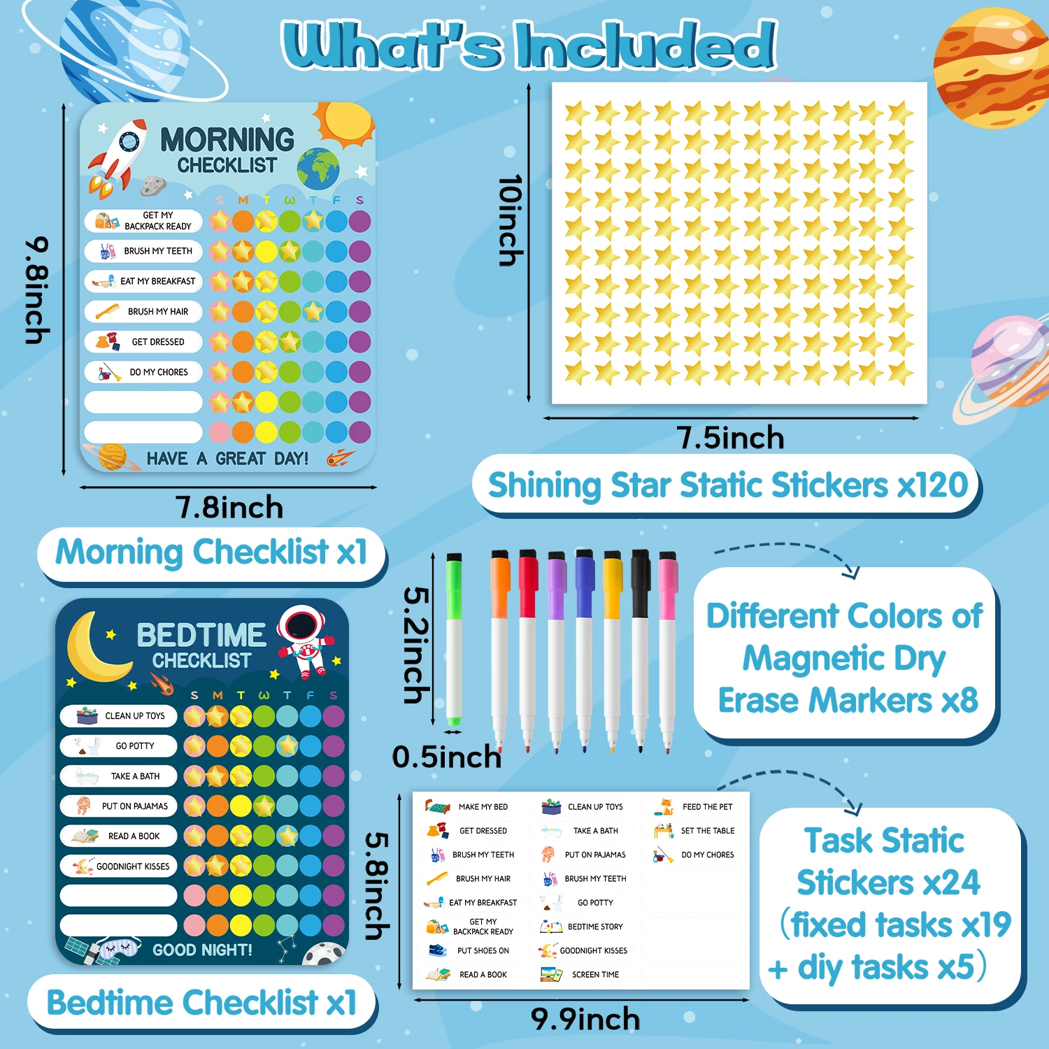 Frigorífico Adesivo do Espaço Exterior, Vida Noturna Infantil, Mesa Magnética, 154 Conjuntos, Hábito Formar, Faixa de Registro de Mensagem