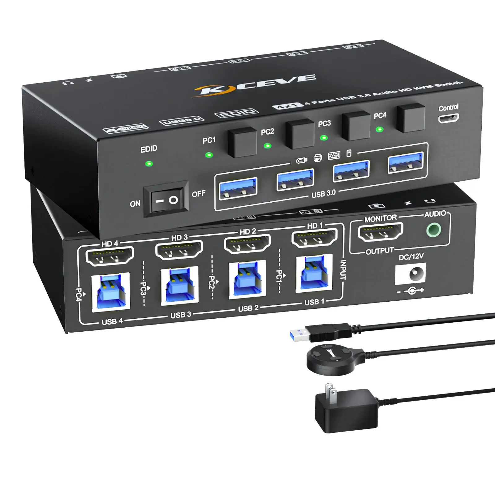 Przełącznik KVM HDMI 4 wejścia 1 wyjście z audio 8K, KCEVE 8K@60Hz USB 3.0 4 PC KVM Switcher Box z emulatorem EDID dla 4 komputerów — zdjęcie produktu 7